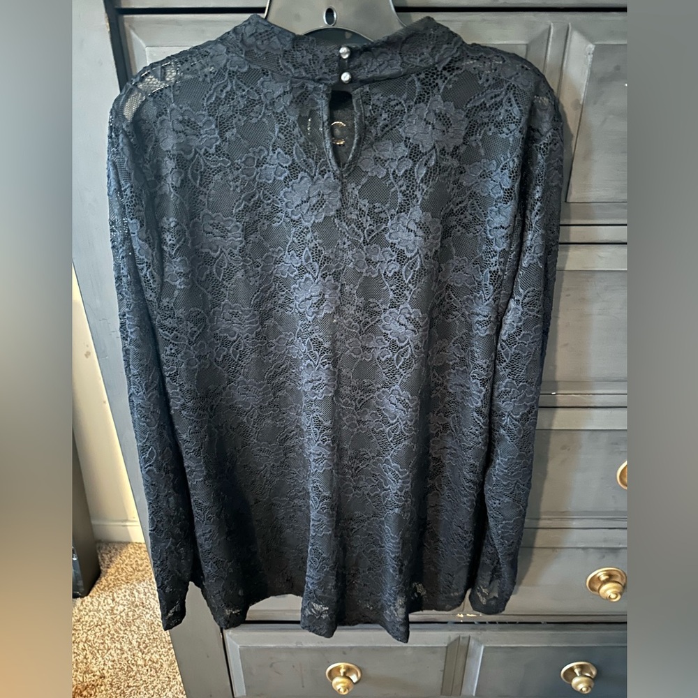 Lane Bryant Black Lace Mock Neck Top Size 18/20
